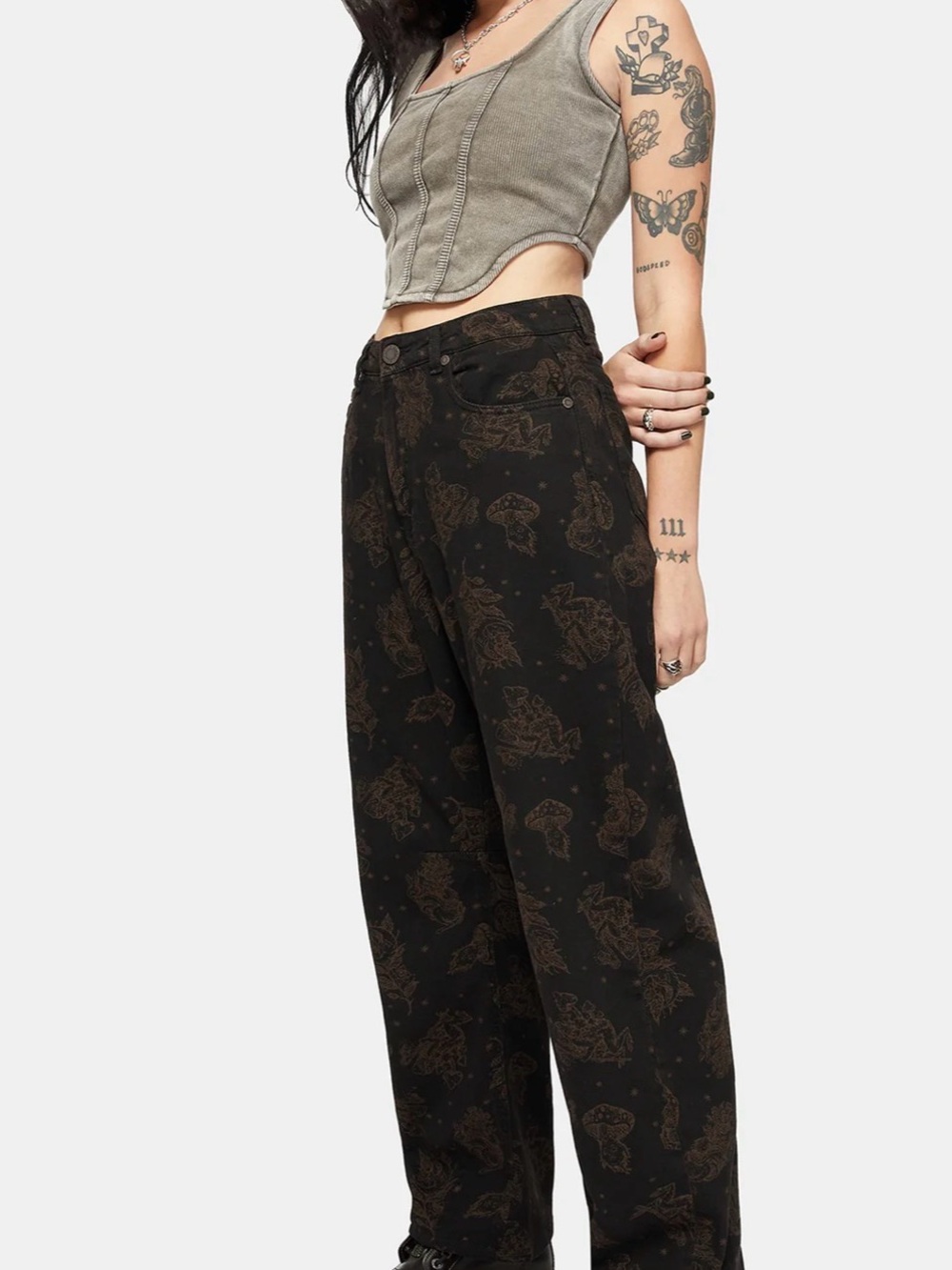 Disturbia Hexborn Baba Yaga Printed Barrel Leg Denim Jean